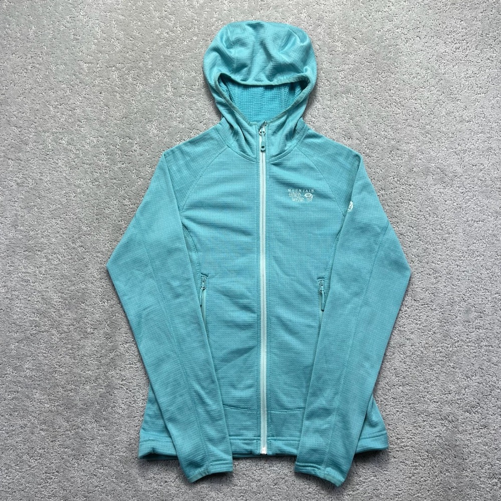 Mountain Hardwear Hooded Jacket Womens XS Teal Polartec Waffle Fleece Full Zip